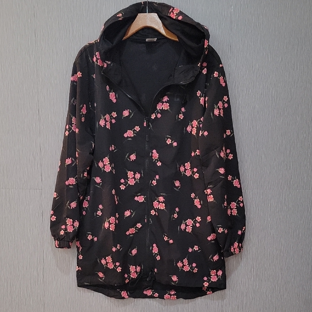 PINK Victoria’s Secret Windbreaker Jacket – Black Floral – Women’s Size XS